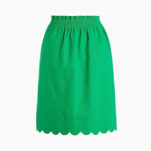 J Crew Factory Scalloped Linen-Cotton Skirt, Green, Size 2